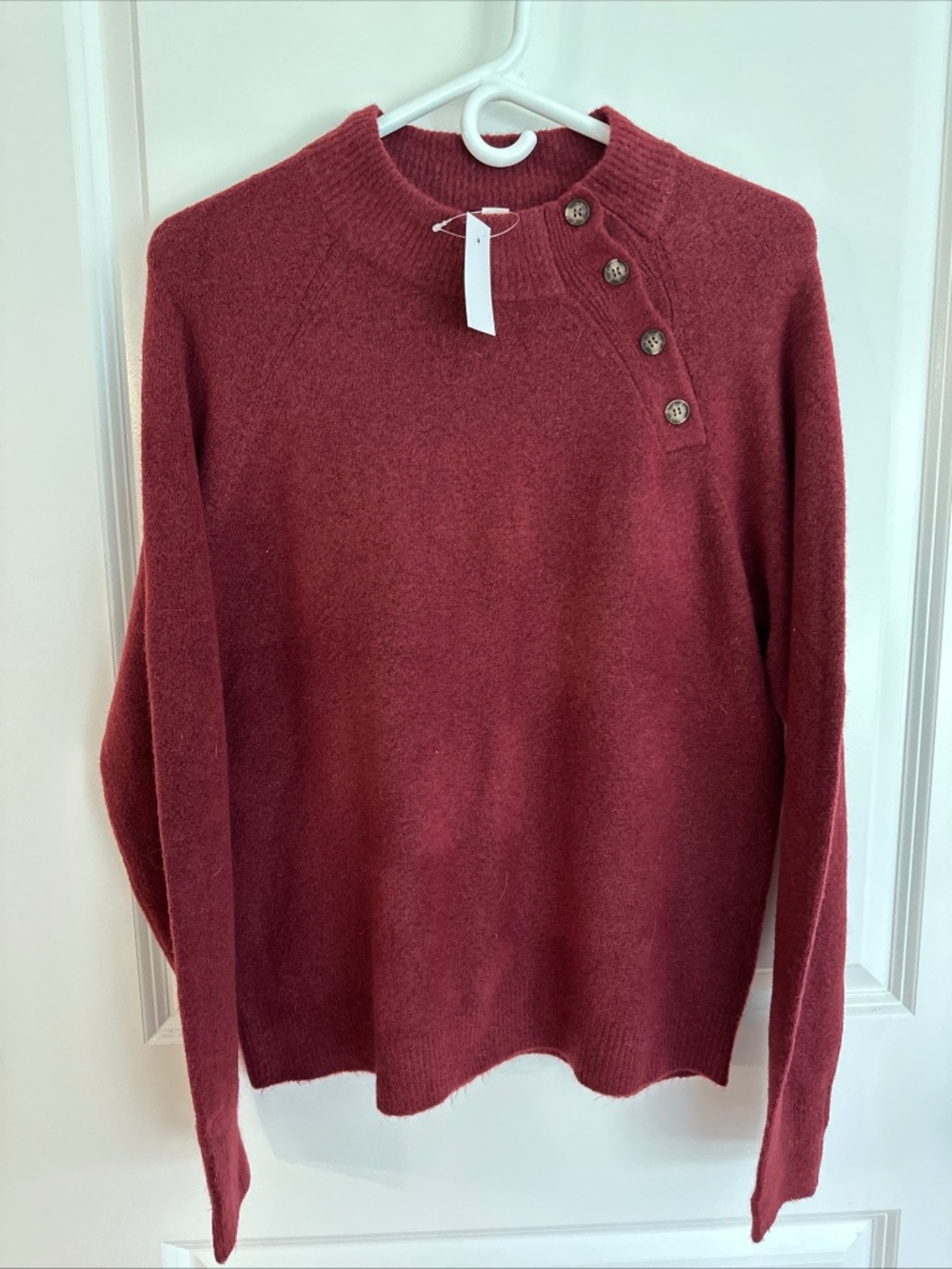 J Crew Factory Womens Maroon Mock Neck Sweater with Button Detail